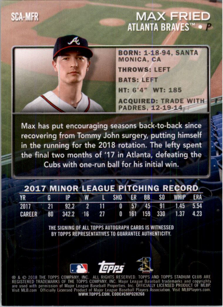 Max Fried 2018 Topps Gallery Rookie Card #20