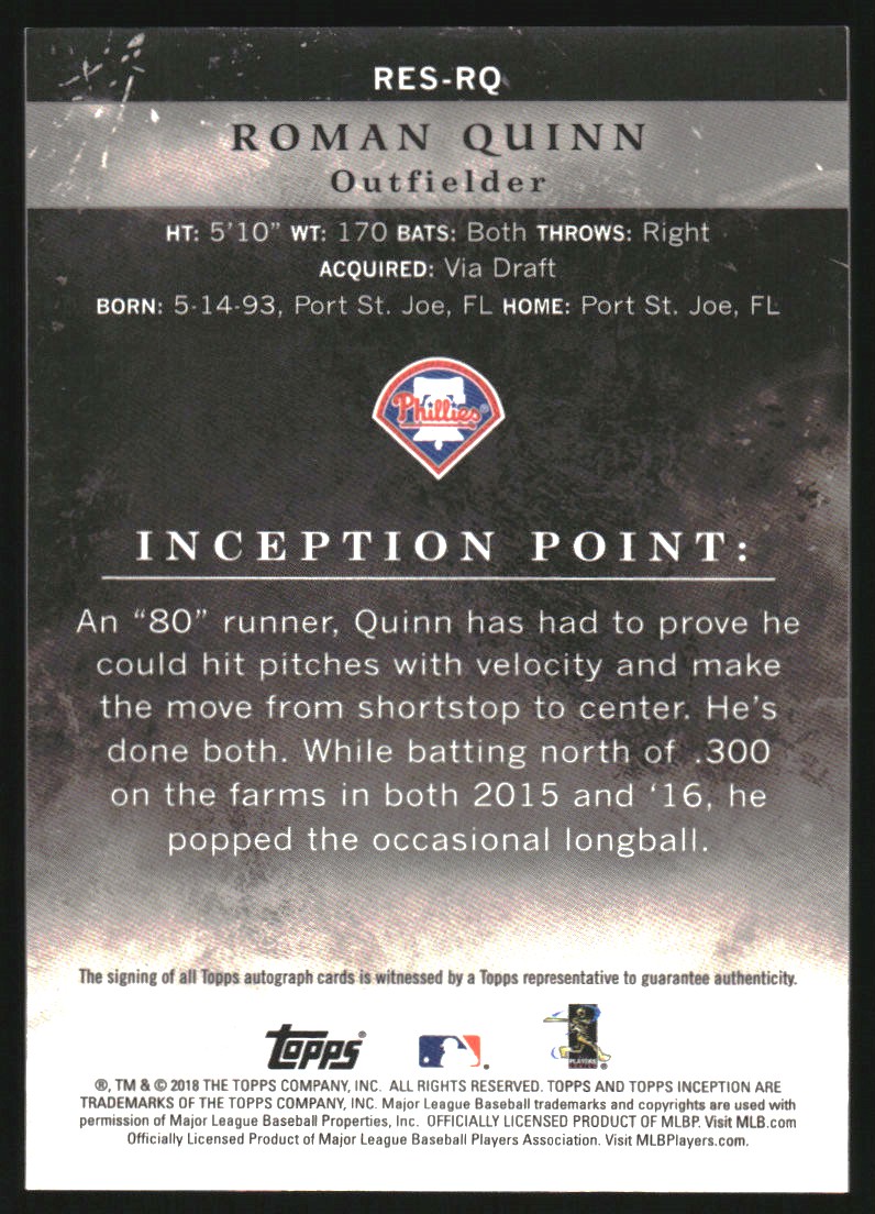 2018 Topps Inception Rookies and Emerging Stars Autographs #RESRQ Roman Quinn/299