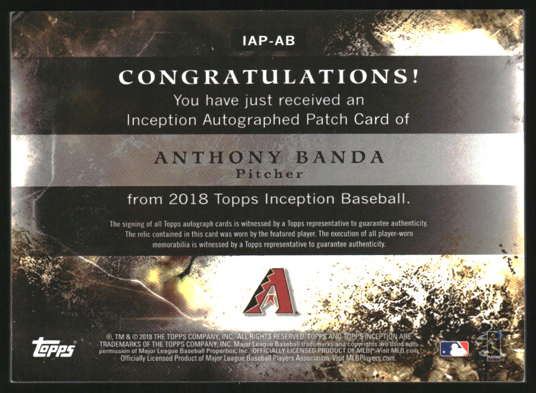 2018 Topps Inception Patch Autographs #IAPAB Anthony Banda/99 back image