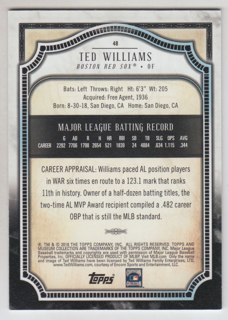 2018 Topps Museum Collection #48 Ted Williams