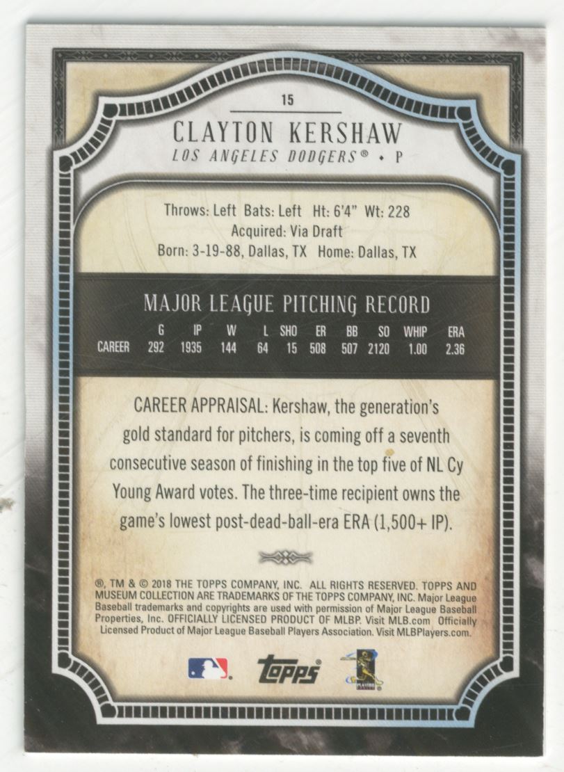 2018 Topps Museum Collection Copper #15 Clayton Kershaw