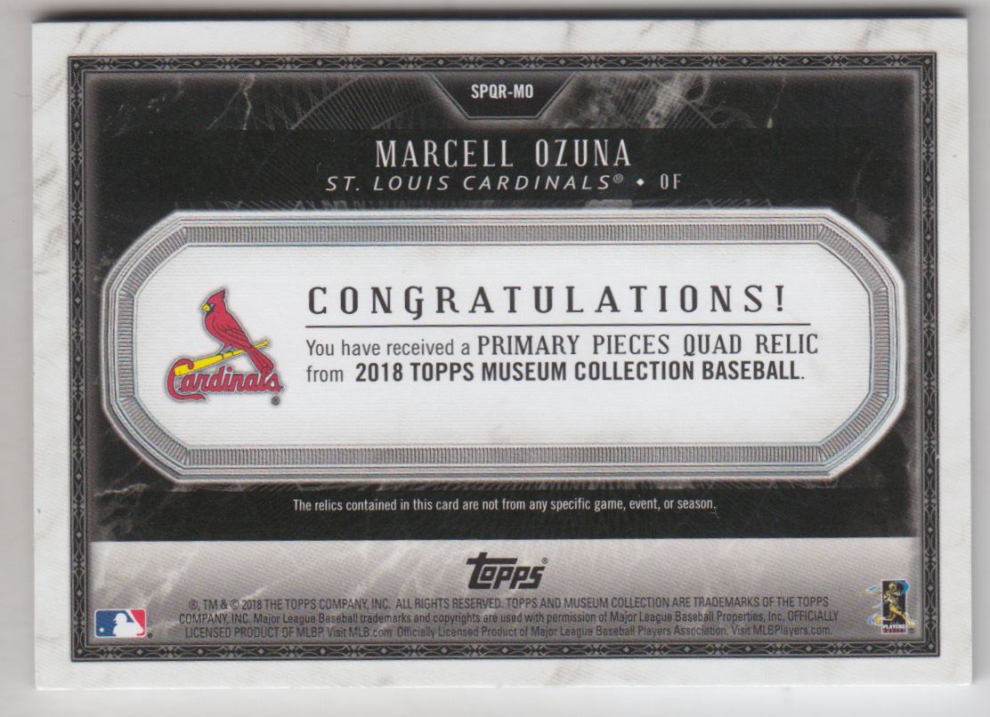 2018 Topps Museum Collection Primary Pieces Quad Relics Gold #SPQRMO Marcell Ozuna back image