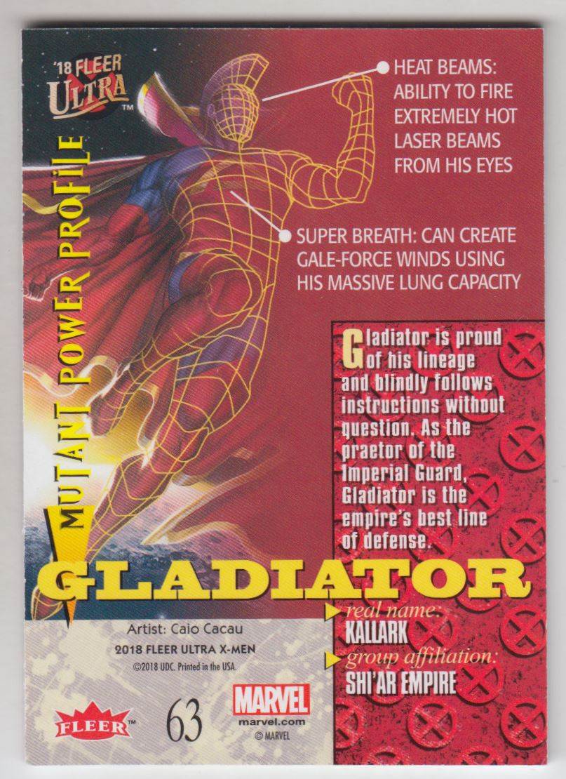 2018 Fleer Ultra X-Men #63 Gladiator back image