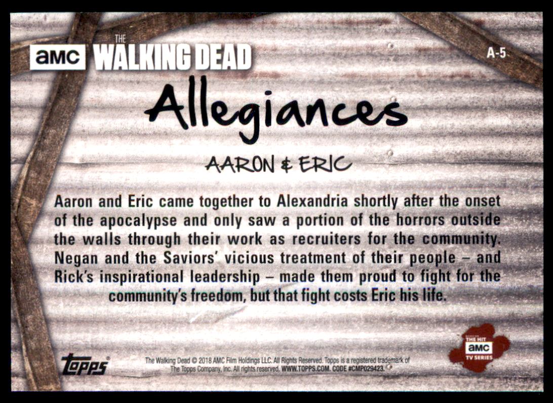 2018 Topps The Walking Dead Season 8 Part 1 Allegiances #A5 Aaron & Eric back image