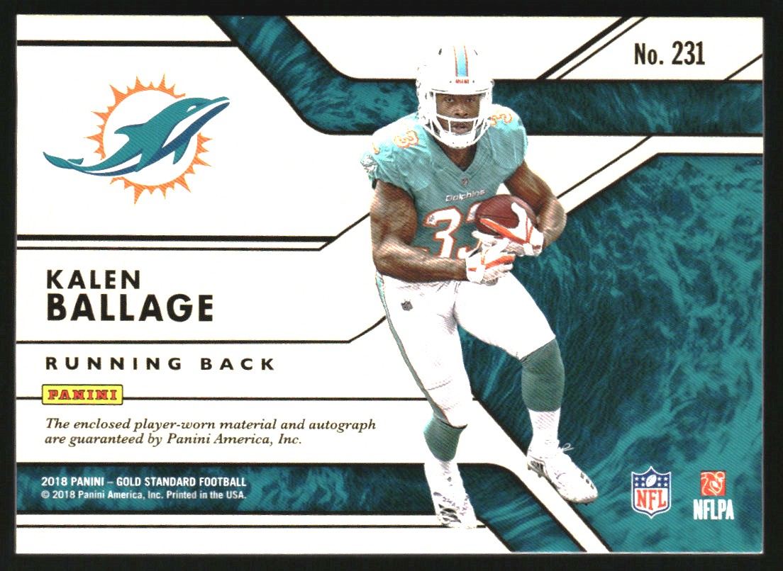 2018 Panini Gold Standard #231 Kalen Ballage JSY AU/99 RC