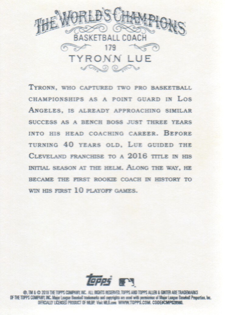 2018 Topps Allen and Ginter #179 Tyronn Lue back image