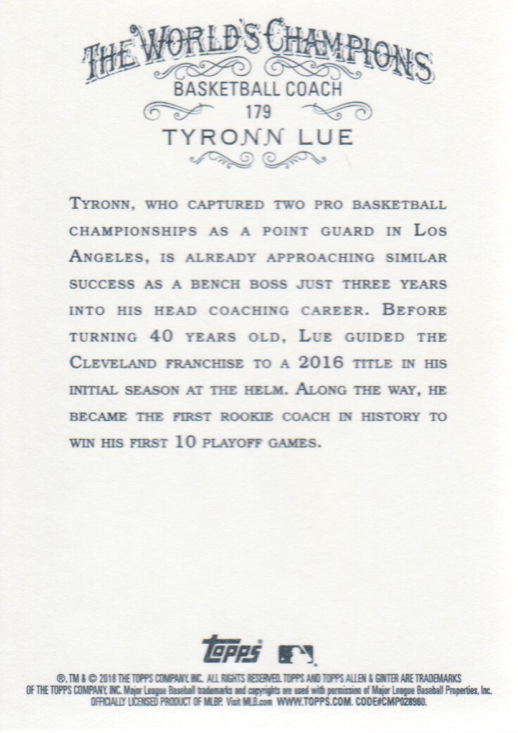 2018 Topps Allen and Ginter Glossy Silver #179 Tyronn Lue back image