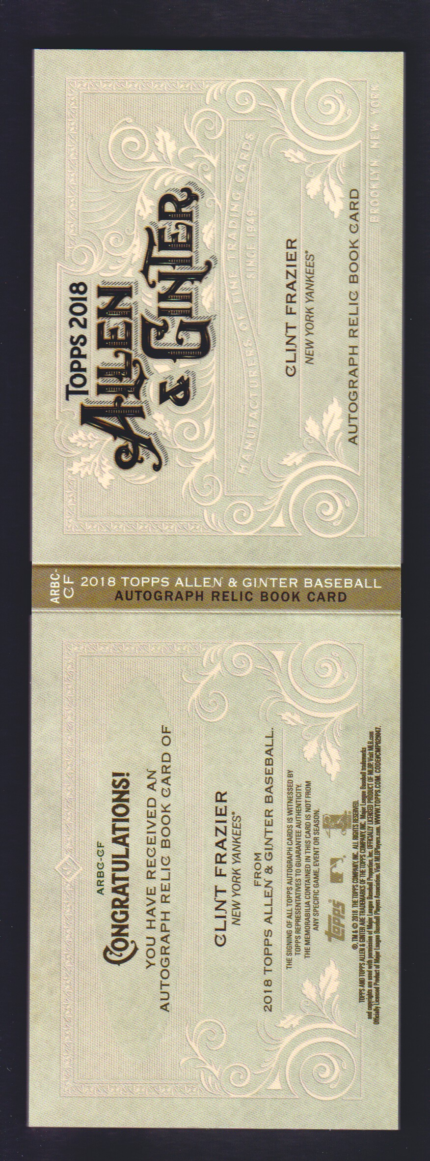 2018 Topps Allen and Ginter Autograph Relic Booklets #ARBCCF Clint Frazier back image
