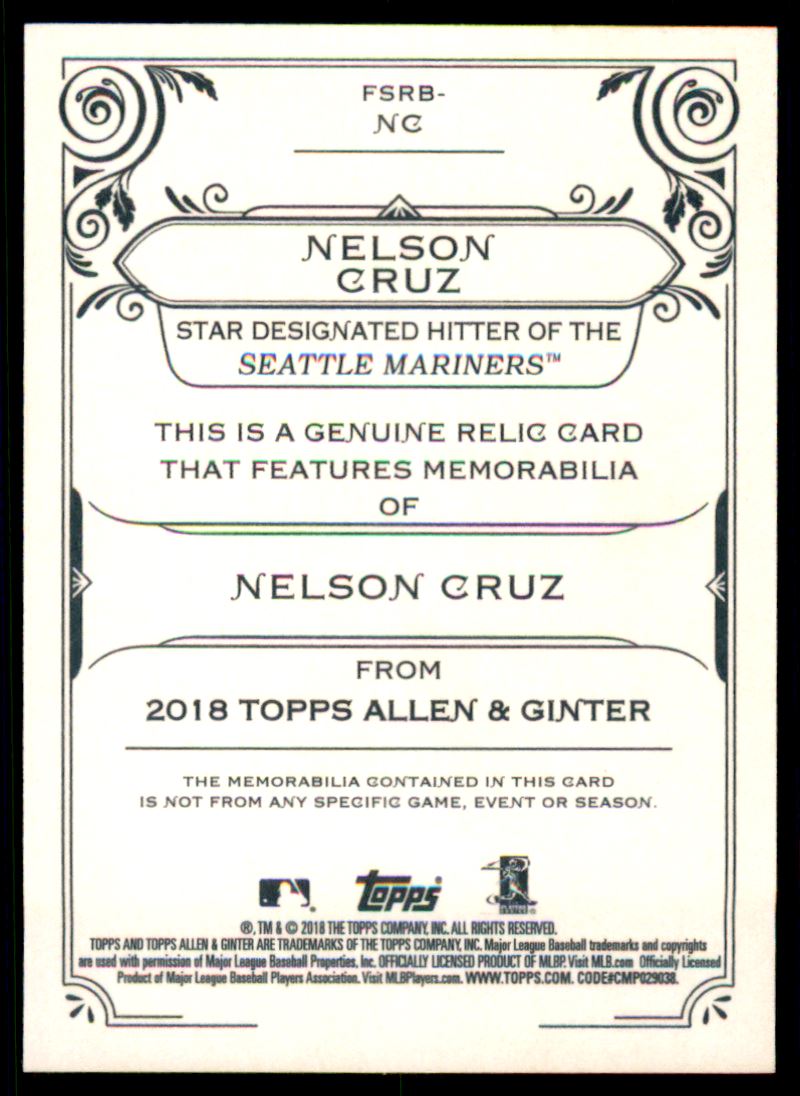 2018 Topps Allen and Ginter Relics #FSRBNC Nelson Cruz B back image