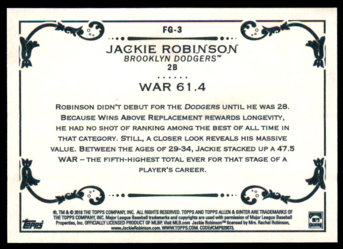 2018 Topps Allen and Ginter Fantasy Goldmine #FG3 Jackie Robinson
