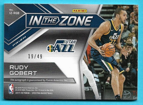 2017-18 Panini Spectra In The Zone Autographs Neon Blue #10 Rudy Gobert back image