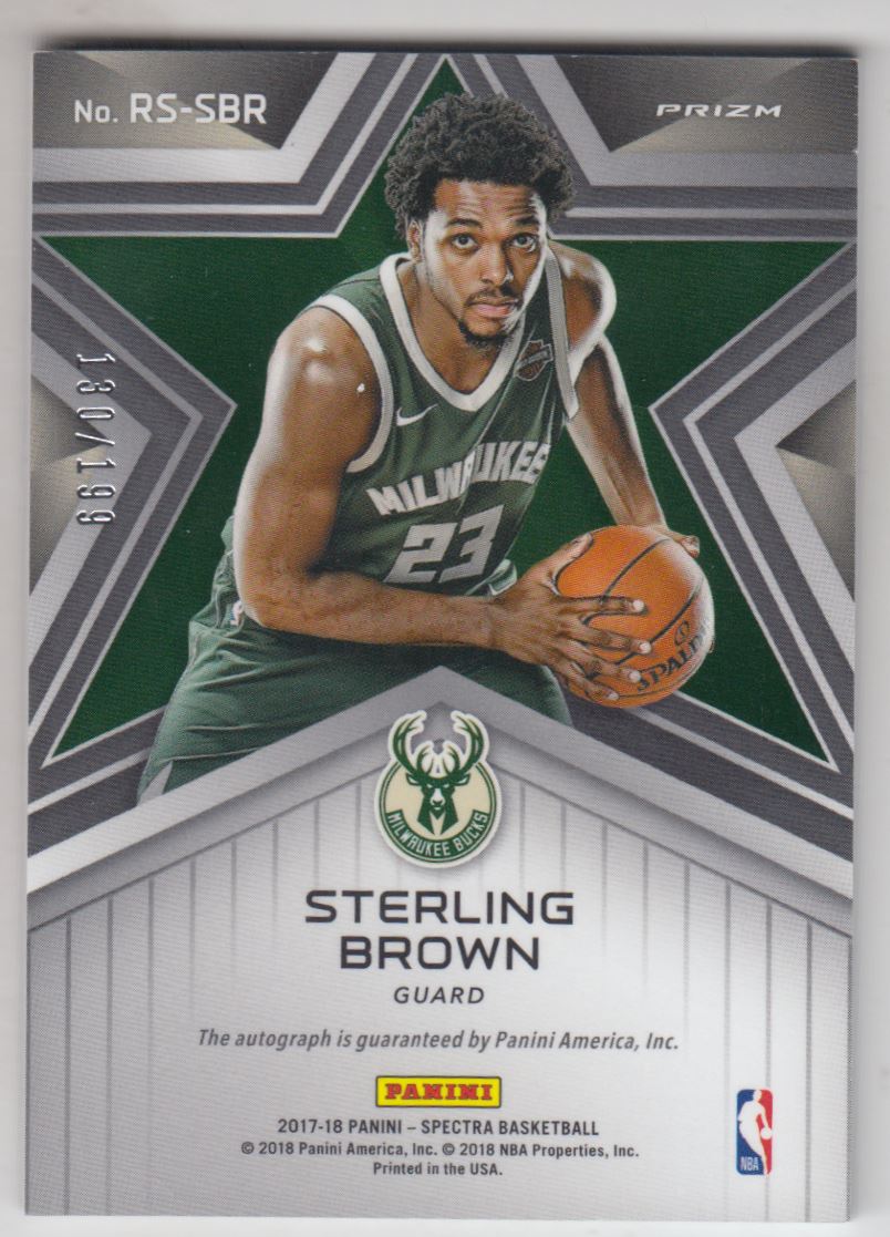 2017-18 Panini Spectra Rising Stars Signatures #18 Sterling Brown/199 back image