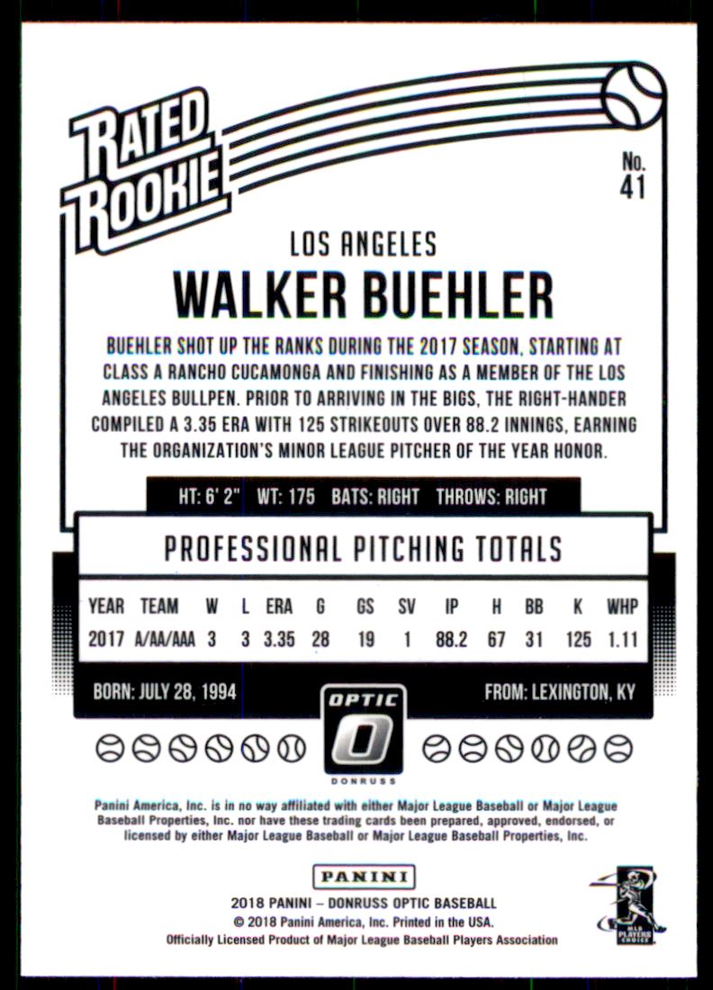 2018 Donruss Optic #41 Walker Buehler RR RC back image
