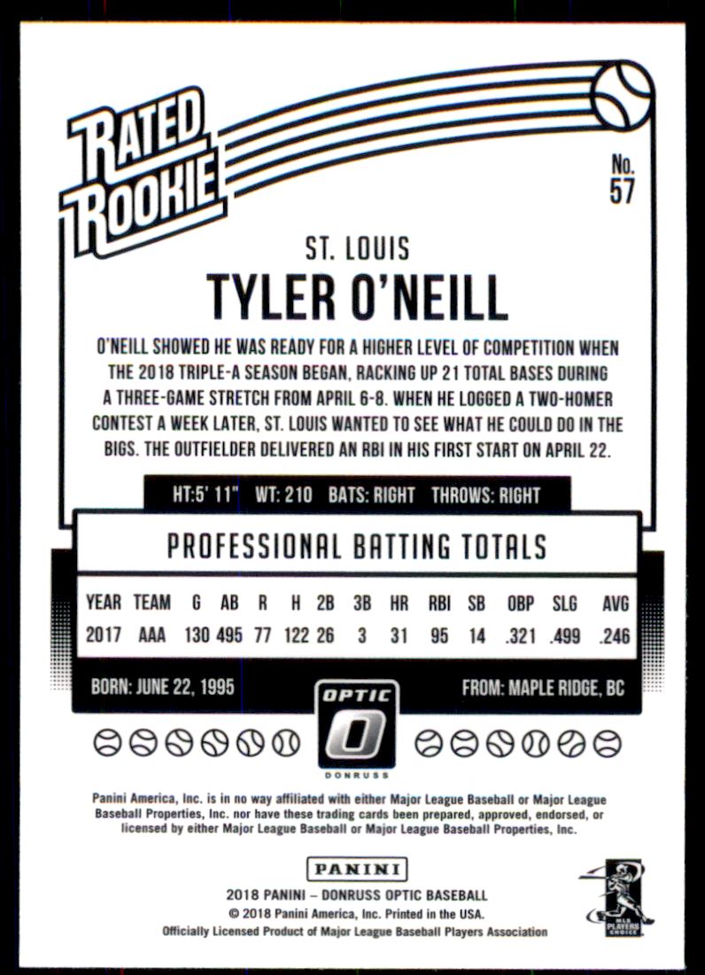 2018 Donruss Optic #57 Tyler O'Neill RR RC back image