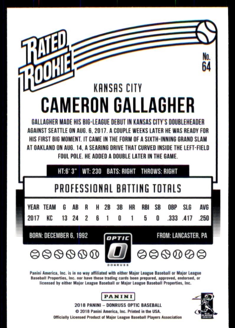 2018 Donruss Optic #64 Cameron Gallagher RR RC back image