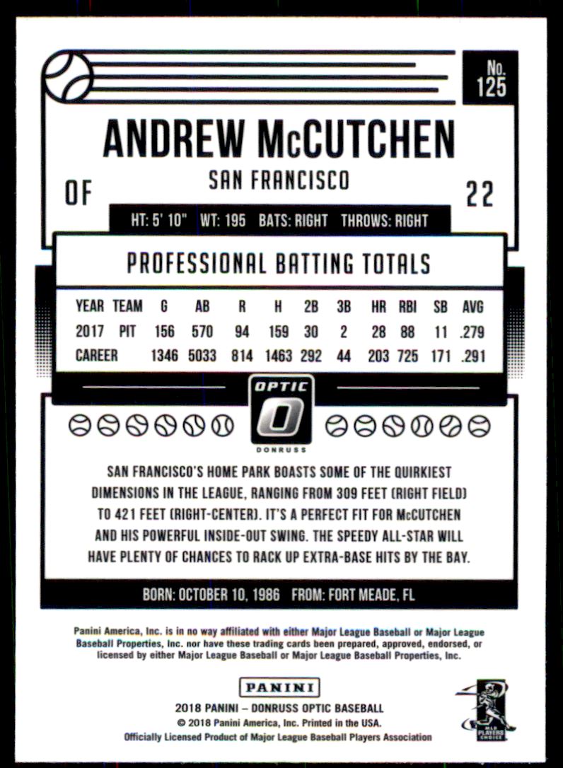 2018 Donruss Optic #125 Andrew McCutchen back image