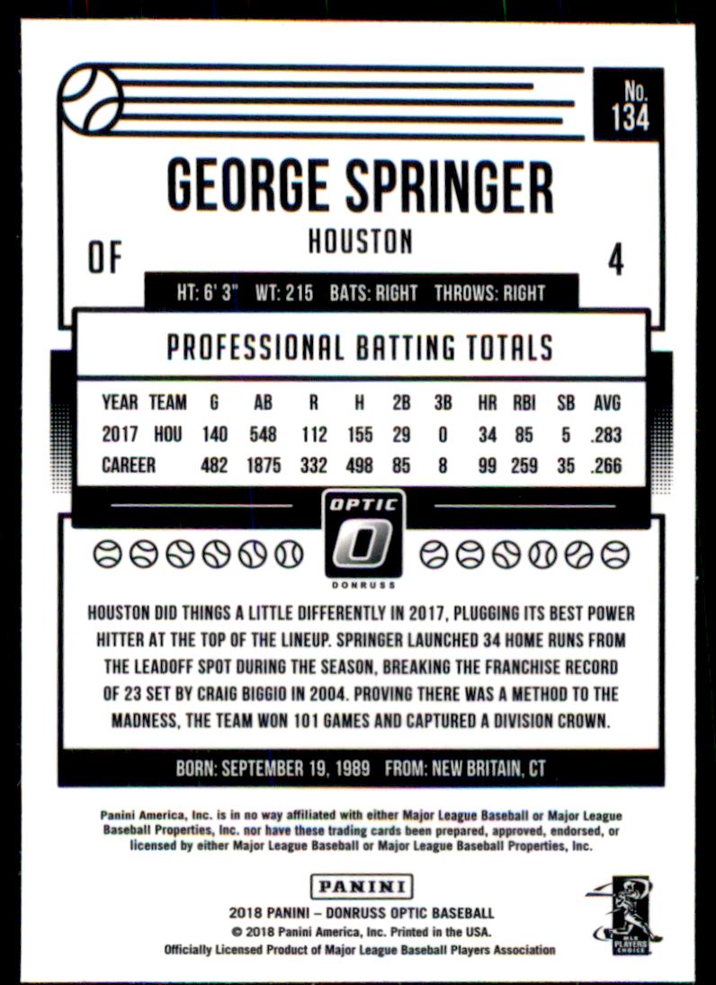 2018 Donruss Optic #134 George Springer back image
