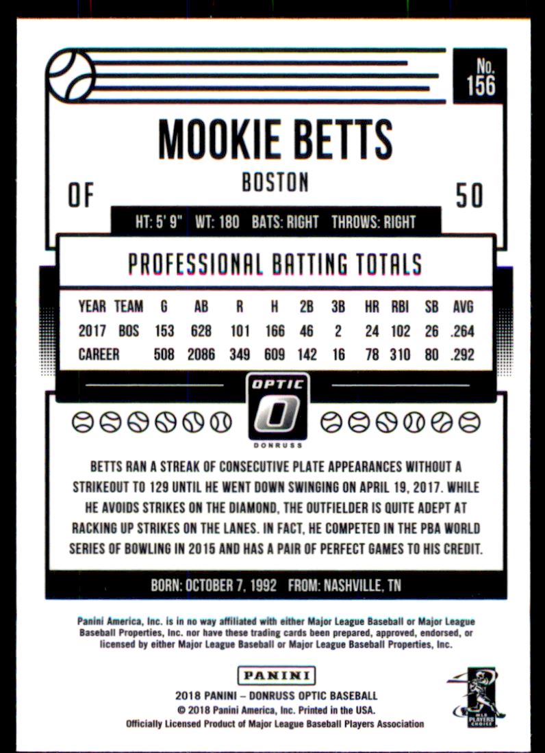 2018 Donruss Optic #156 Mookie Betts back image