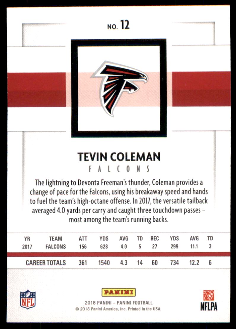 2018 Panini Silver Knight #12 Tevin Coleman back image