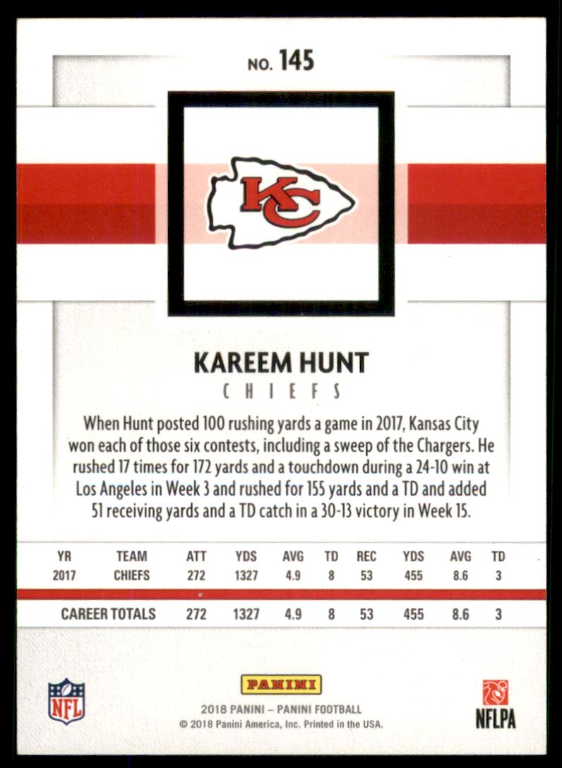 2018 Panini Silver Knight #145 Kareem Hunt back image