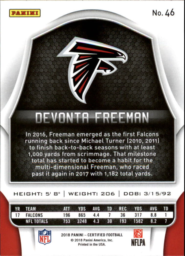 2018 Certified #46 Devonta Freeman back image
