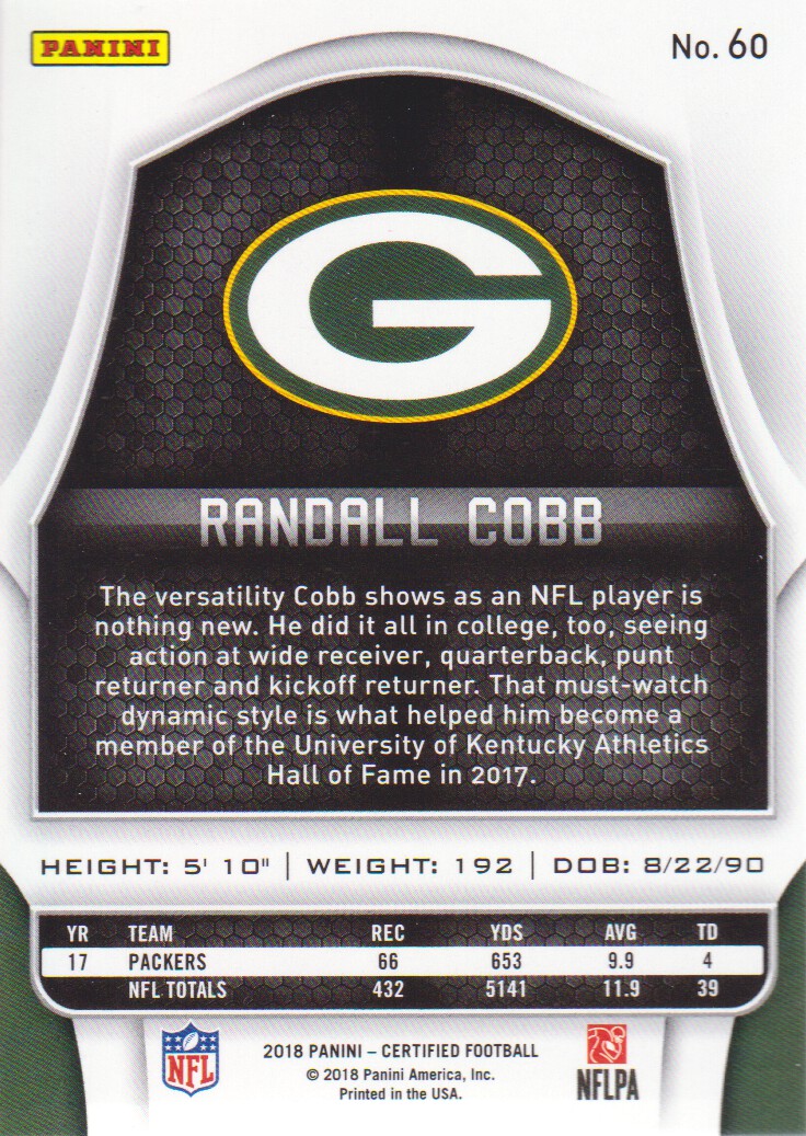 2018 Certified #60 Randall Cobb back image