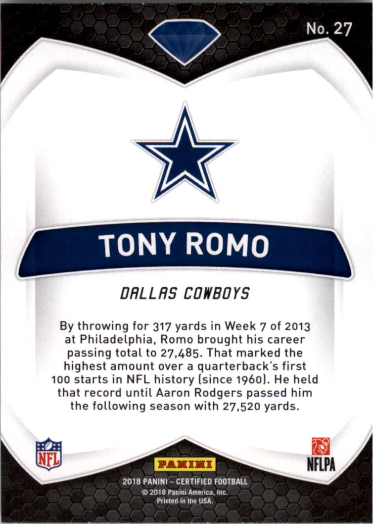 2018 Certified Diamonds #27 Tony Romo back image