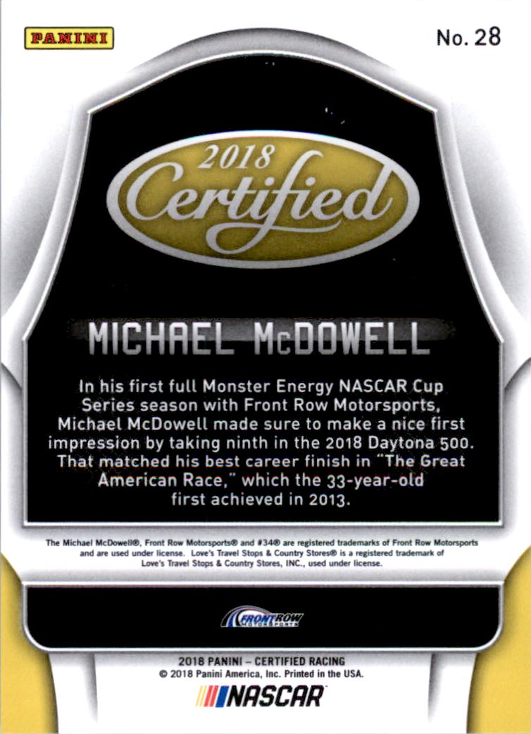 2018 Certified Mirror Purple #28 Michael McDowell back image