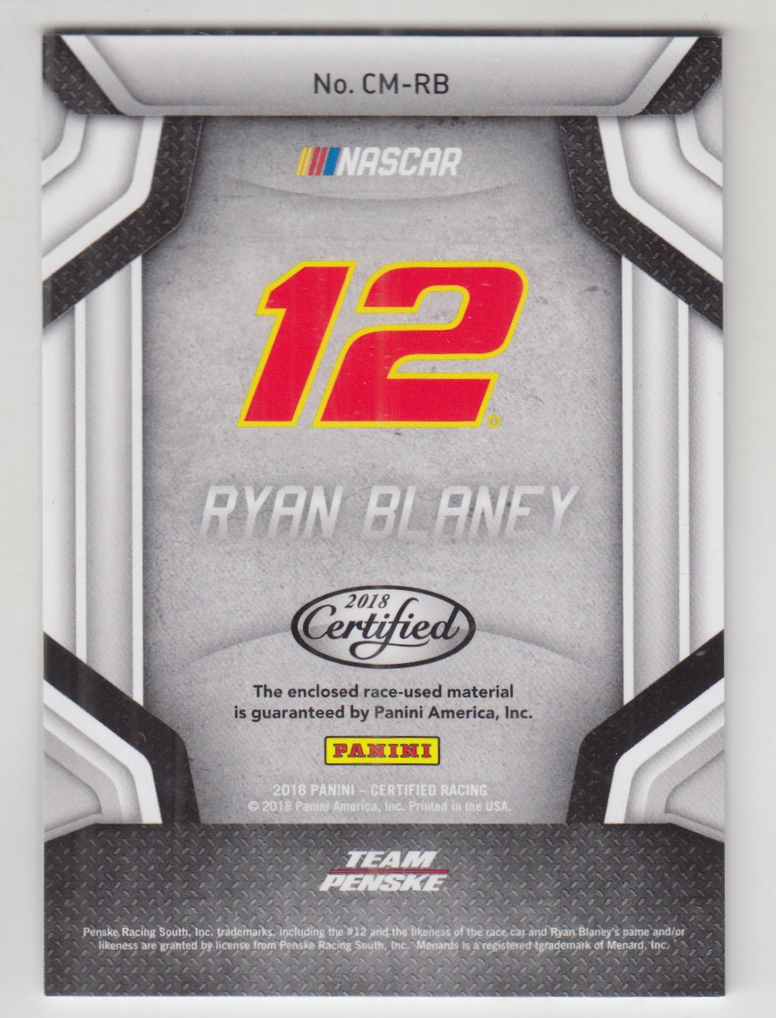 2018 Certified Complete Materials #5 Ryan Blaney/499 back image