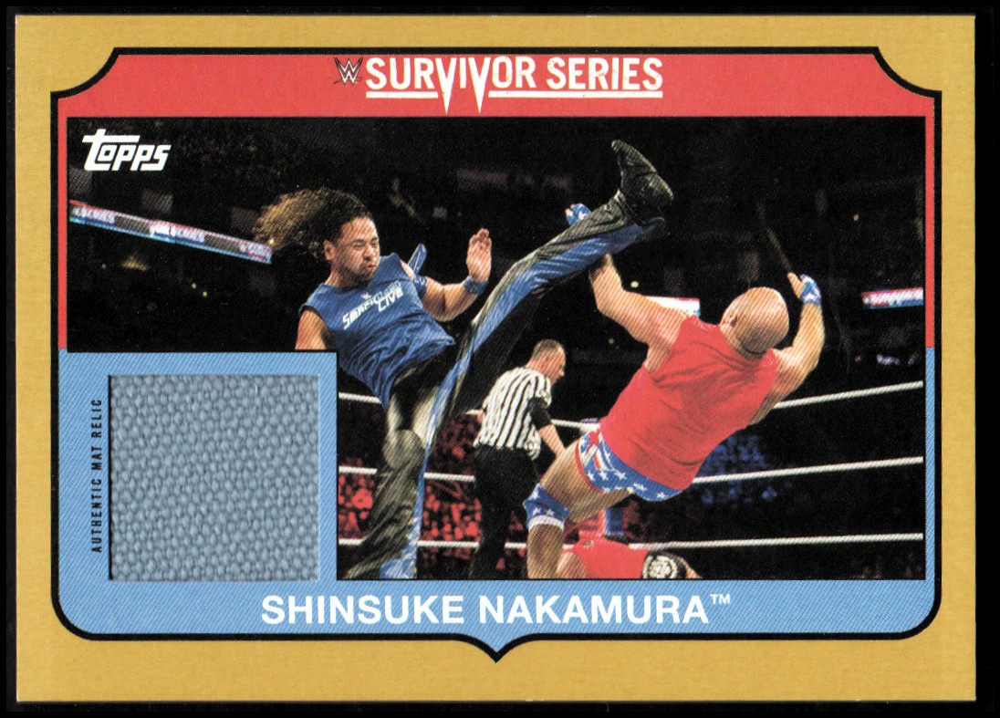 2018 Topps Heritage WWE Survivor Series 2017 Mat Relics Gold #SSSN Shinsuke Nakamura