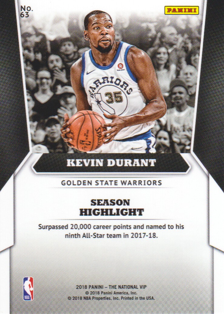 2018 Panini National Convention Gold VIP #63 Kevin Durant back image