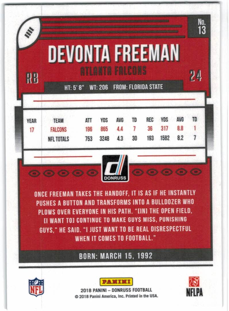 2018 Donruss #13 Devonta Freeman back image