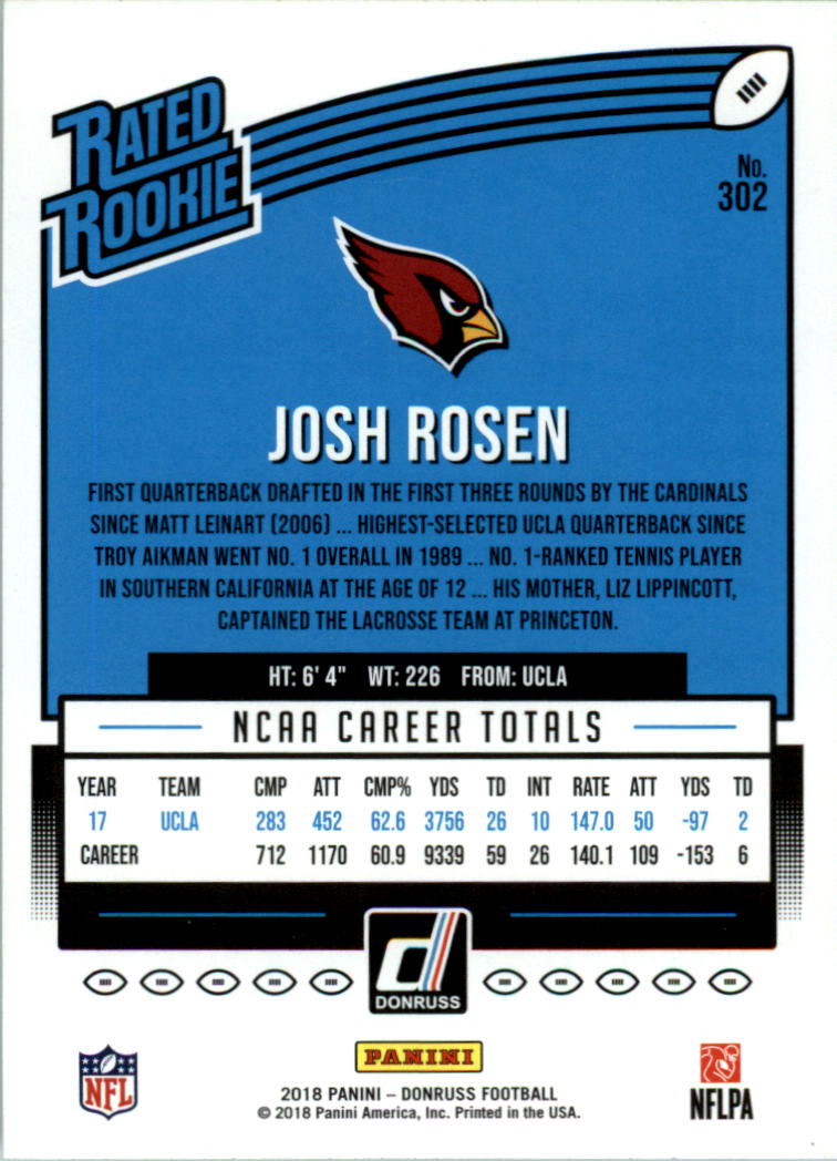 2018 Donruss #302 Josh Rosen RR RC back image
