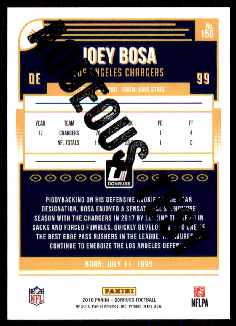 2018 Donruss Aqueous Test #156 Joey Bosa back image