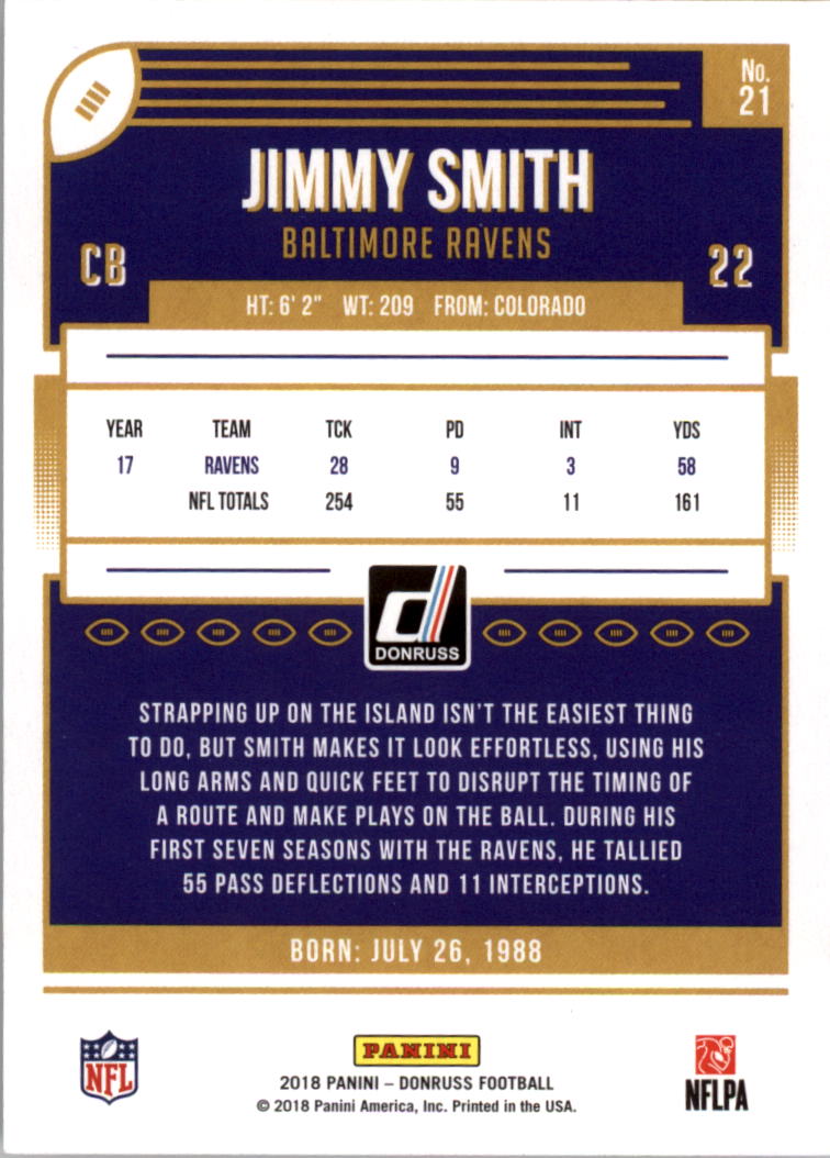2018 Donruss Jersey Number #21 Jimmy Smith/22 back image