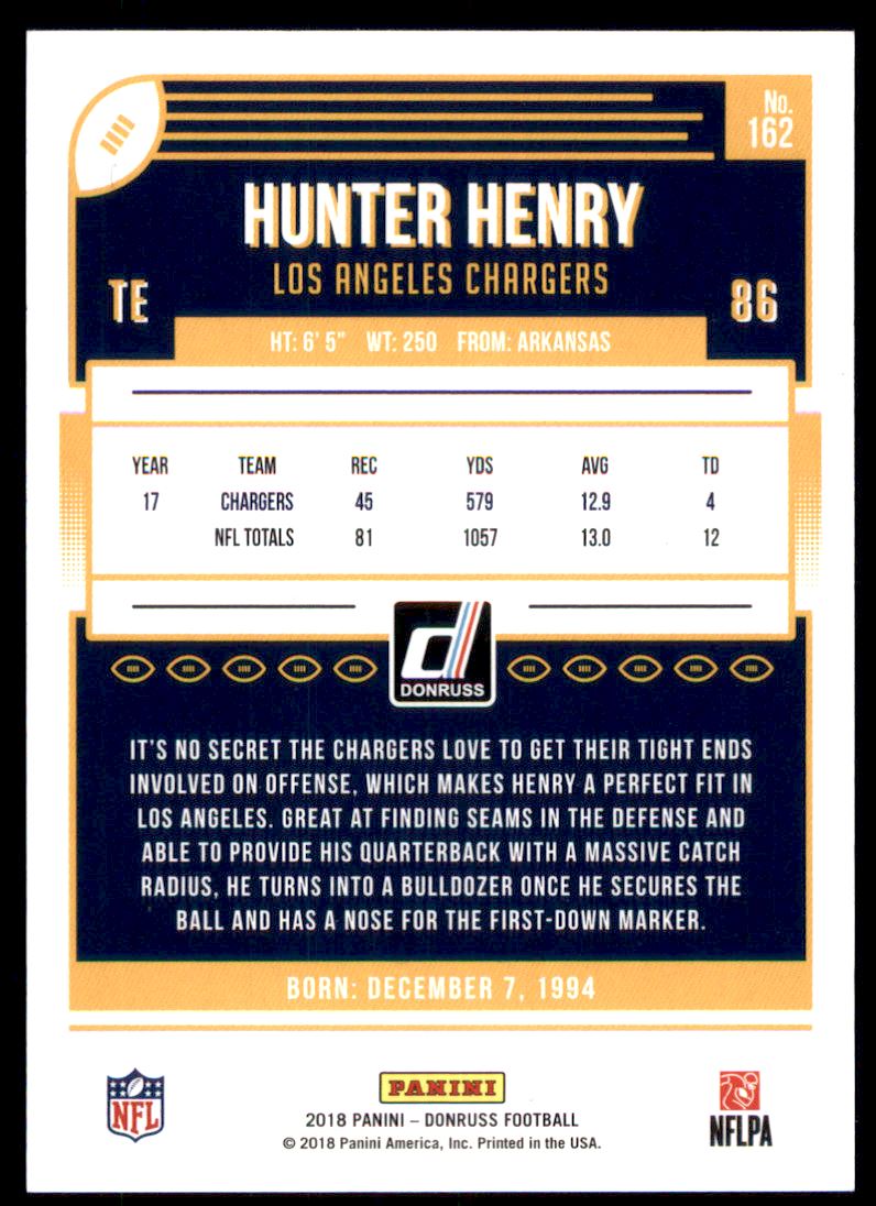 2018 Donruss Press Proof Gold #162 Hunter Henry back image