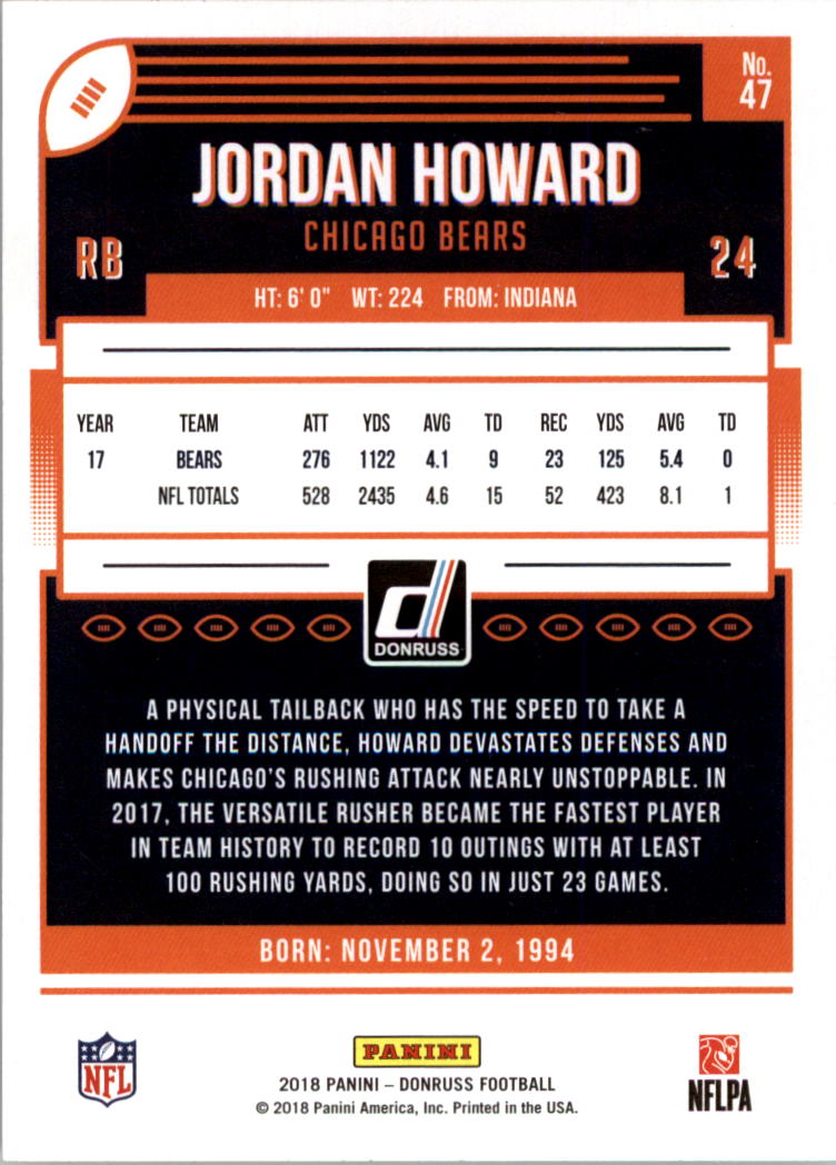 2018 Donruss Press Proof Red #47 Jordan Howard back image
