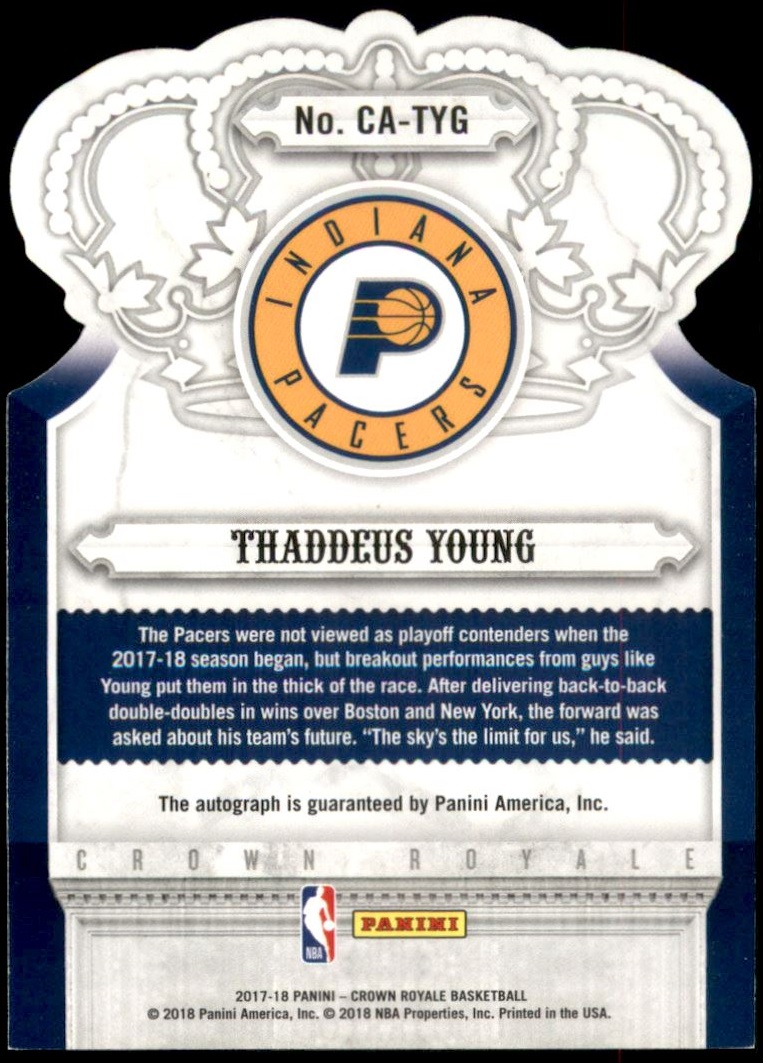 2017-18 Crown Royale Crown Autographs Blue #71 Thaddeus Young