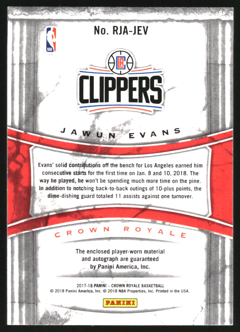 2017-18 Crown Royale Rookie Jersey Autographs #30 Jawun Evans