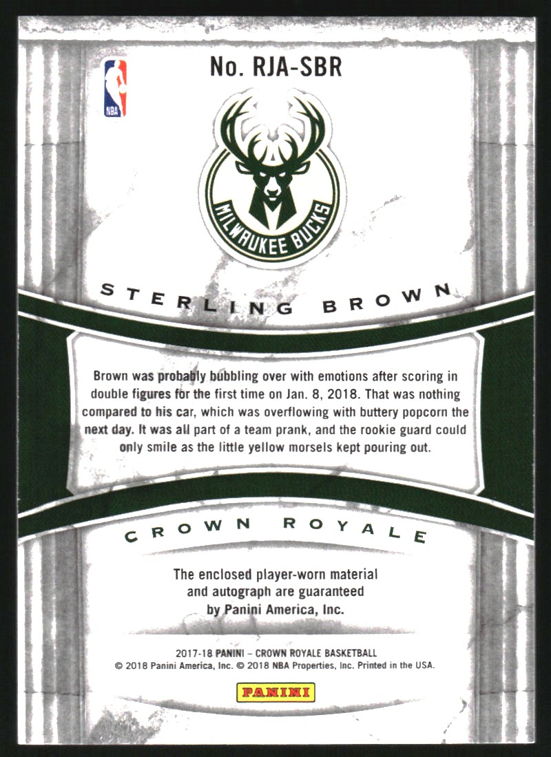 2017-18 Crown Royale Rookie Jersey Autographs #36 Sterling Brown