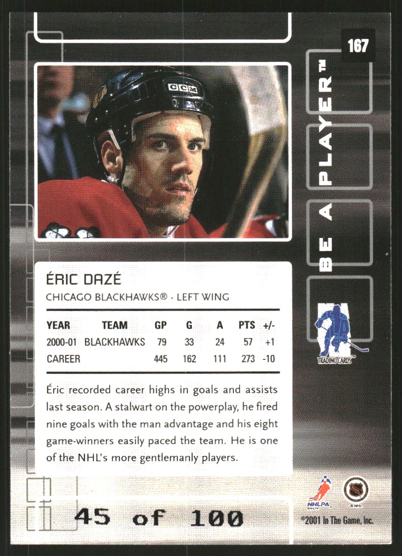 2001-02 BAP Memorabilia Sapphire #167 Eric Daze back image