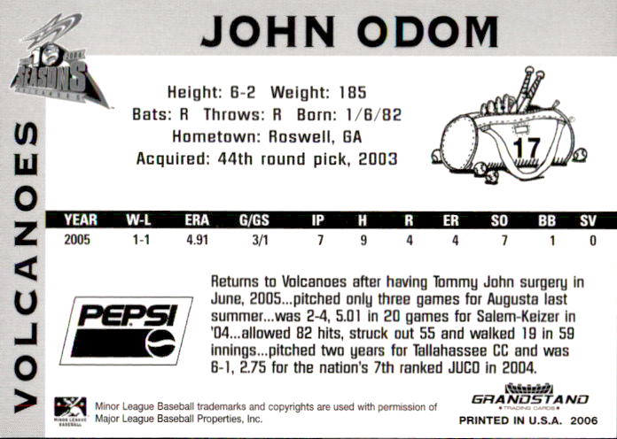 2006 Salem-Keizer Volcanoes Grandstand #18 John Odom back image