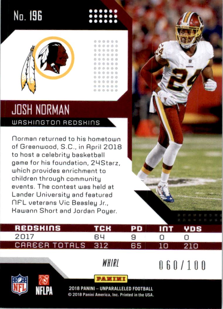 2018 Panini Unparalleled Whirl #196 Josh Norman