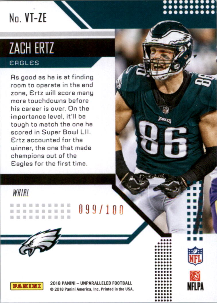 2018 Panini Unparalleled Victorious Whirl #11 Zach Ertz back image
