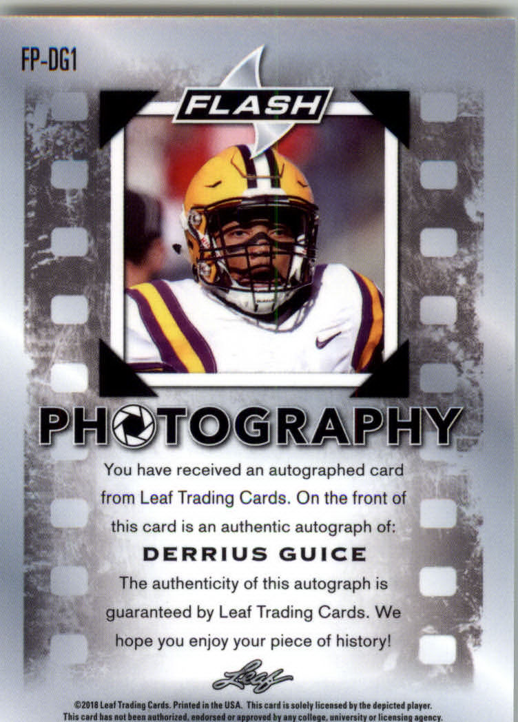 2018 Leaf Flash Flash Photography Autographs #FPDG1 Derrius Guice back image