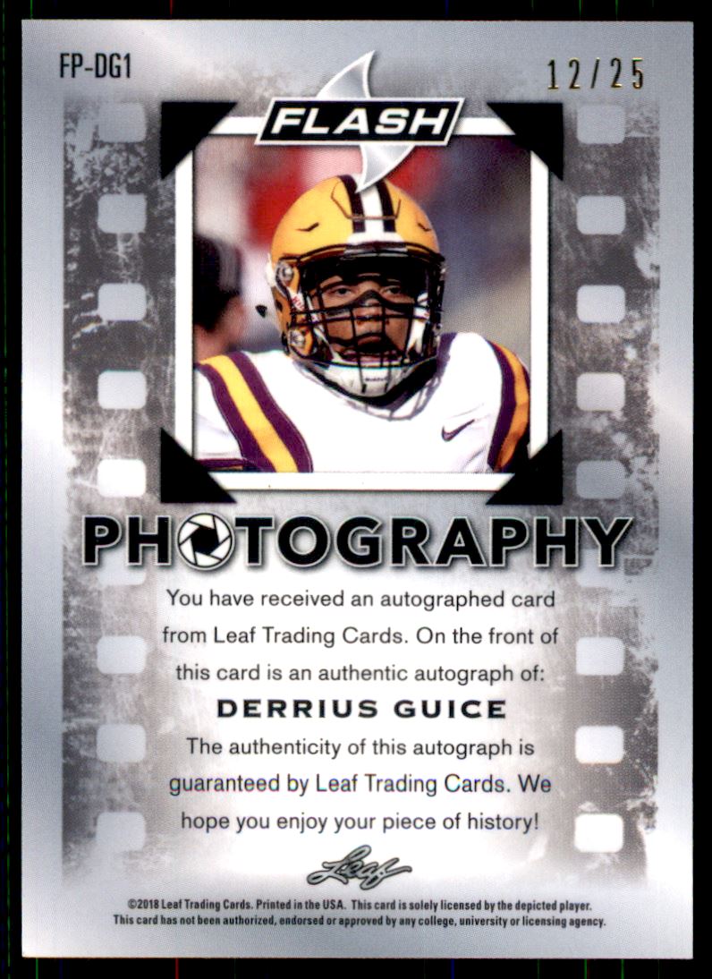 2018 Leaf Flash Flash Photography Autographs Purple #FPDG1 Derrius Guice back image