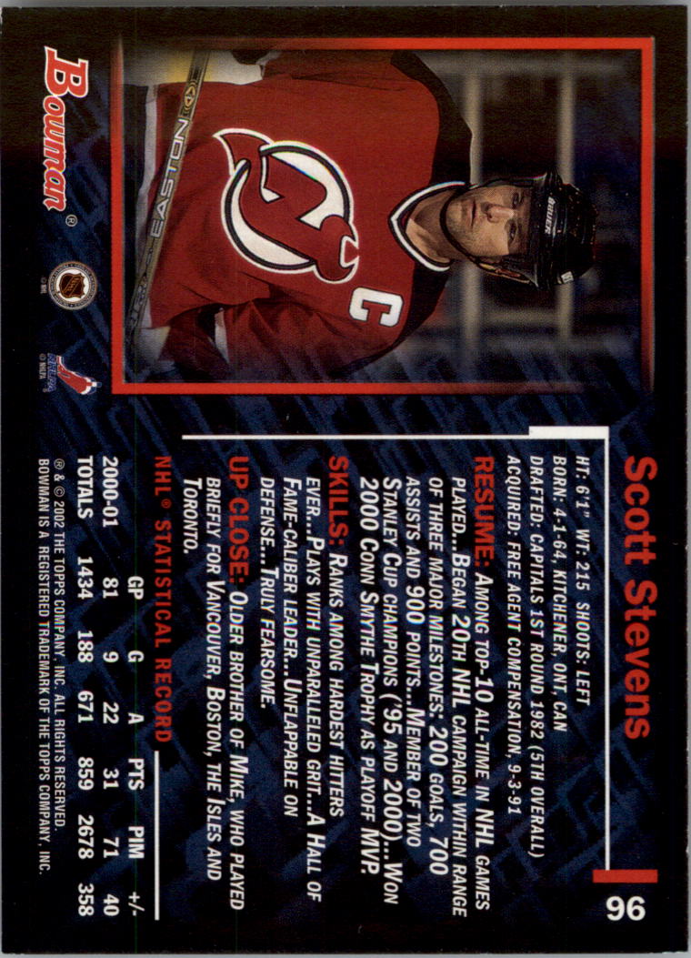 2001-02 Bowman YoungStars #96 Scott Stevens back image