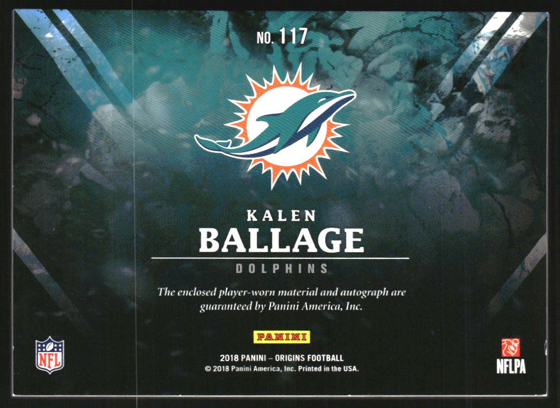 2018 Panini Origins #117 Kalen Ballage JSY AU RC