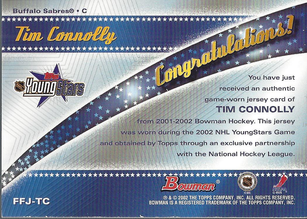 2001-02 Bowman YoungStars Relics #JTC Tim Connolly J back image