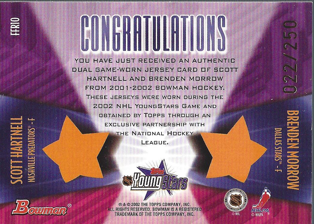 2001-02 Bowman YoungStars Rivals #R10 Scott Hartnell/Brenden Morrow back image